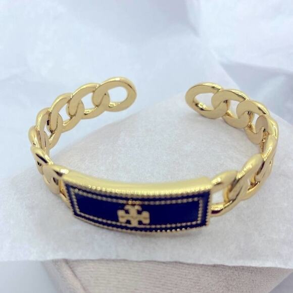 NWOT Tory Burch Chain Link Black,Gold Cuff Bangle Bracelet - Picture 6 of 8